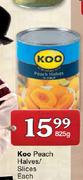 Koo Peach Halves/Slices-825g Each