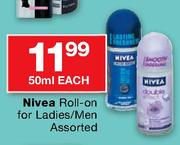 Nivea Roll-On For Ladies/Men Assorted-50ml Each