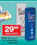 Clear Shampoo For Ladies/Men Assorted-200ml Each