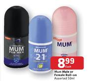 Mum Male Or Female Roll-On-50ml Each