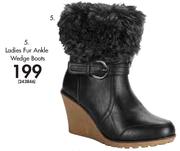 Ladies Fur Ankle Wedge Boots