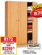 High Point Amber 135Cm 3 Drawer Robe