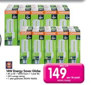 Osram 14W Energy Saver Globe-Per 10 Pack
