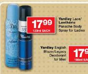 Yardley Lace/Lentheric Panache Body Spray For Ladies-120ml Each
