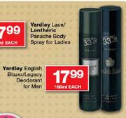 Yardley English Blazer/Legany Deodorant For Men-166ml Each