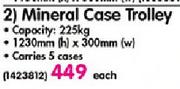 Gravity Mineral Case Trolley-1230mm(h)x300mm(w) Each