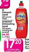 Sunlight Dishwashing Liquid-750ml Each