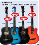Sanchez 38 Inch Classical & Steel String Guitars(C38L8BK)-Each