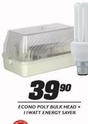 Econo Poly Bulk Head + 11 Watt Energy Saver-Each