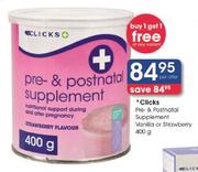 Clicks Pre- & Postnatal Supplement Vanilla or Strawberry-400gm