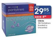 Clicks 100 Pantyliners Scented or Unscented-Per Pack
