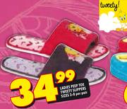 Ladies Peep Toe Tweety Slippers Sizes 3-8-Per Pair