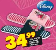 Disney Ladies Peep Toe Lola Bunny Slippers Sizes 3-8-Per Pair