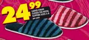 Ladies Stripe Closed Toe Hotel Slippers Sizes 3-8-Per Pair