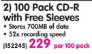  Verbatim 100 Pack CD-R With Free Sleeves