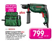 Bosch 650W Compact Drill Plus 39 Piece Accessory Set PSB650RE