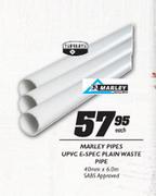 Marley-Pipes UPVC E-Spec Plain Waste Pipe-40mmx6.0m Each