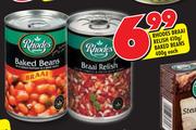 Rhodes Braai Relish-410g/Baked Beans-400g Each