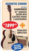 Sanchez 41" Acoustic Guitar With Electric Pickup & Accessories ACP14CEQ + Equaliser Amplifier 
