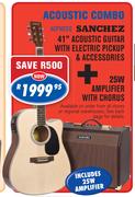Sanchez 41" Acoustic Guitar With Electric Pickup & Accessories ACP16CEQ + 25W Amplifier With Chorus 