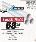 Marley Pipes UPVC-ESpec Plain Waste Pipe-40mmx6.0m Each