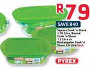 Pyrex Cook'n Store 1.05Ltr,Round Cook 'n Store 1.2Ltr Or Rectangular Cook'n Store 2.6Ltr-Each  