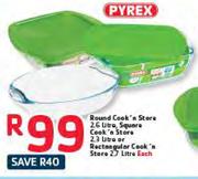 Pyrex Cook'n Store 2.6Ltr,Square Cook 'n Store 2.3Ltr Or Rectangular Cook'n Store 2.7Ltr-Each  
