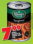 Rhodes Spaghetti In Tomato Sauce-410g