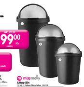 Missmolly 50Ltr Lift Up Bin In Black/Silver