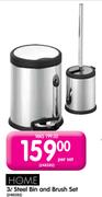 Home 3Ltr Steel Bin And Brush Set