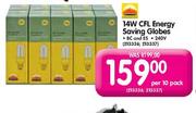  14W CFL Energy Saving Globes BC and ES-240V-Per 10 Pack 