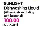 Sunlight Dishwashing Liquid(All Variants Excluding Anti-Bacterial)-5x750ml