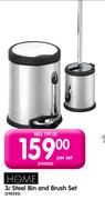 Home 3L Steel Bin And Brush Set-Per Set