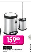 Home 3L Steel Bin And Brush Set-Per Set