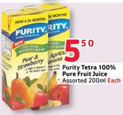 Purity Tetra 100% Pure Fruit Juice Assorted-200Ml Each