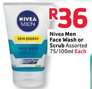 Nivea Men Face Wash Or Scrub Assorted-75/100Ml