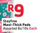Stayfree Maxi-Thick Pads Assorted-8's/10's Each