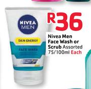 Nivea Men Face Wash Or Scrub Assorted-75/100ml Each