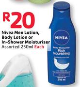 Nivea Men Lotion,Body Lotion Or In-Shower Moisturiser Assorted-250ml Each