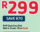 Pnp Cast Iron Pot Red Or Green 18cm - Each