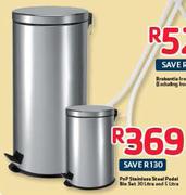 PnP Stainless Steel Pedal Bin Set-30L And 5L