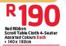 Red Ribbon Scroll Table Cloth 4-Seater-140x180cm Each