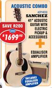 Sanchez 41" Acoustic Guitar With Electric Pickup & Accessories Plus Equaliser Amplifier