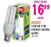 Osram 14W or 11W EnergySaving Globe(ES or BC)-Each 
