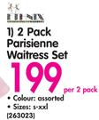 2 Pack Parisienne Waitress Set Sizes:s-xxl-Each