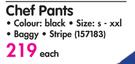 Chef Works Black Executive Chef Pants Sizes:s-xxl-Each