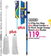 Addis 370g Fan Mop Plus Head Combo Or 45cm Tough Sweep Broom Plus Duster-Per Combo