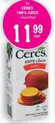 Ceres 100% Juice Assorted-1 Ltr each