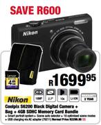 Nikon Coolpix S6200 Black Digital Camera + Bag + 4GB SDHC Memory Card Bundle