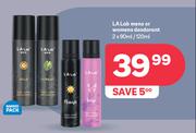 LA Lab Mens Or Womens Deodorant-For 2 x 90ml/120ml